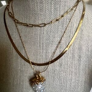 Gold and Silver Strawberry Pendant Necklace Set